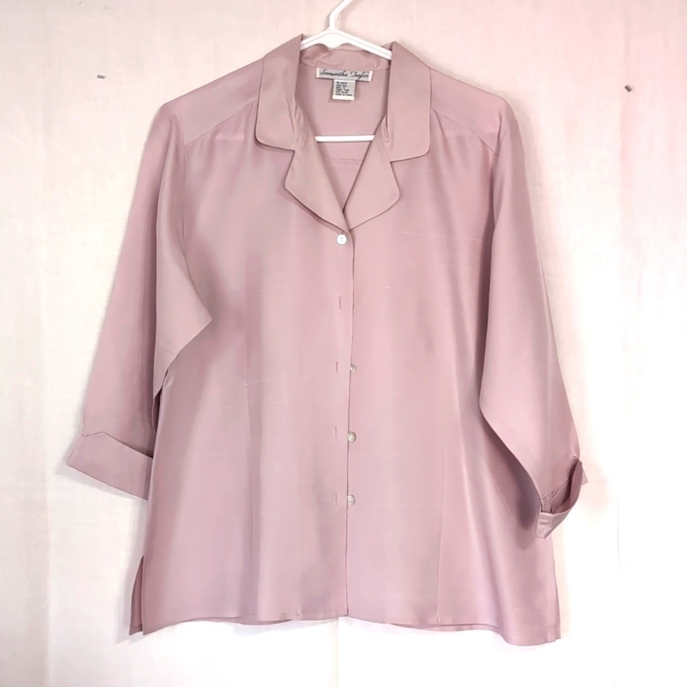 Vintage Samantha Taylor Mauve Silk 3/4 Sleeve Button Up Size 14